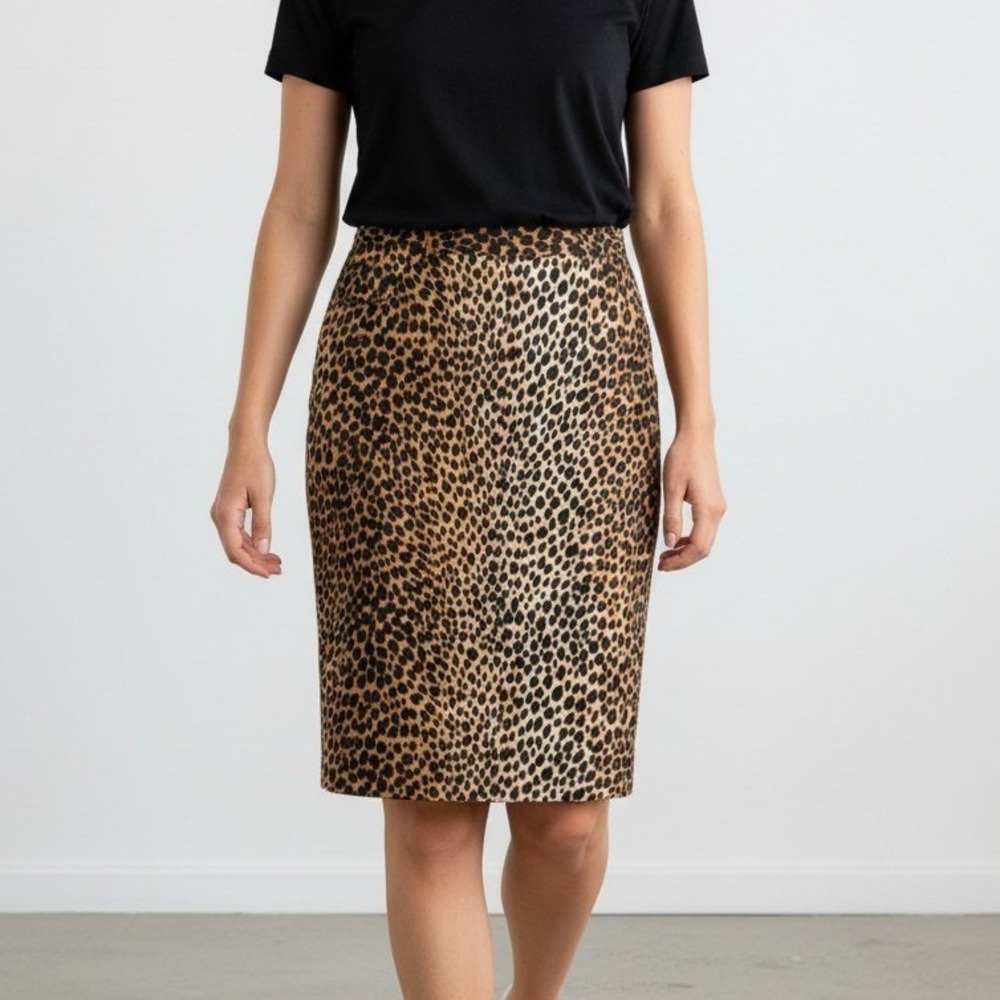 Vintage Dolce & Gabbana Leopard Print Denim Pencil Skirt Tan Black IT46, 30" M